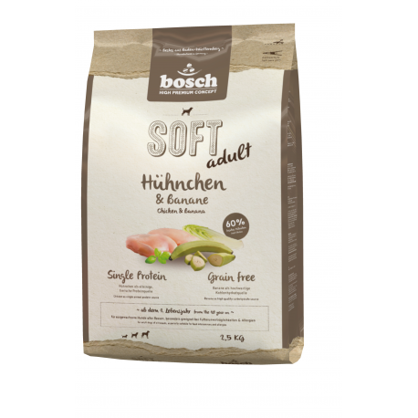 Bosch HPC SOFT Plus CHICKEN & Banana (begrūdis, vieno baltymo) 2,5kg